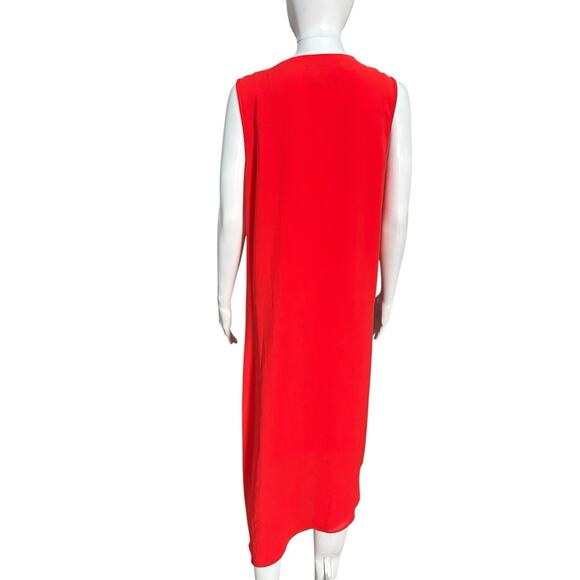 Adrianna Papell Sz 10 Asymmetrical Front Drape Crepe Shift Dress Orange Midi - Picture 4 of 11